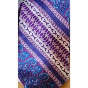 Vintage Granada Blue Purple White Designer Paisley‎ Geometric Brocade Stripe Tie